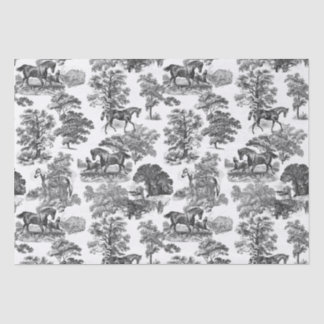 Papier Mousseline Elégant Black White Rustic Horses Toile