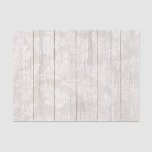Papier Mousseline Elégant blanc Damask Leaf Botanique Rustique Bois (Recto)