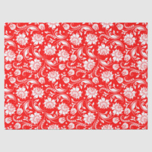 Papier Mousseline Élégant blanc de Damas sur Arrière - plan rouge