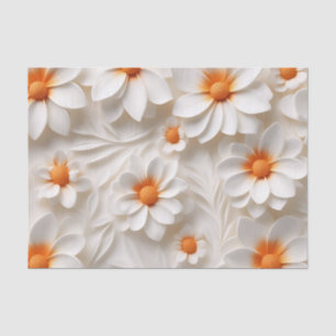Papier Mousseline Élégant blanc et orange floral texturé