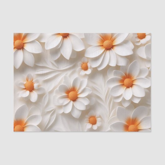 Papier Mousseline Élégant blanc et orange floral texturé (Recto)
