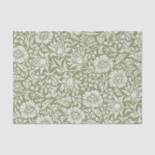 Papier Mousseline Elégant Blanc Vintage Style Fleurs Olive