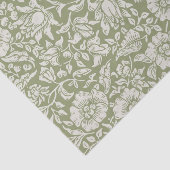 Papier Mousseline Elégant Blanc Vintage Style Fleurs Olive (Détail)