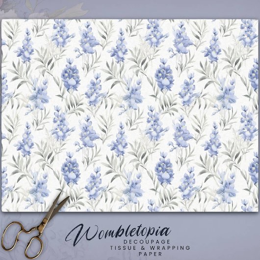 Papier Mousseline Élégant Bleu Delphinium Floral