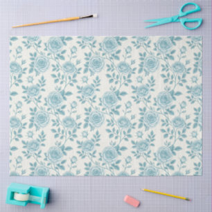 Papier Mousseline Élégant bleu et blanc Vintage inspiré Florales