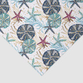 Papier Mousseline Elégant bleu et or Océan Motif trésors (Détail)