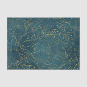 Papier Mousseline Elégant bleu foncé Turquoise Aquarelle or huile fl