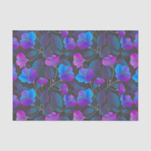Papier Mousseline Elégant bleu violet rose Fleurs
