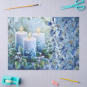 Papier Mousseline Elegant Blue Christmas Floral Candles Decoupage (Artisanat)