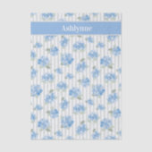 Papier Mousseline Elegant Blue Hydrangea Pattern Gray Stripe Name (Recto)