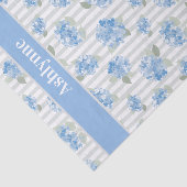 Papier Mousseline Elegant Blue Hydrangea Pattern Gray Stripe Name (Détail)