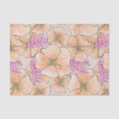 Papier Mousseline Elégant Bohème Aquarelle Peach Fleurs roses (Recto)