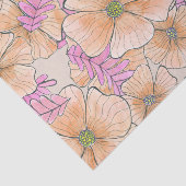 Papier Mousseline Elégant Bohème Aquarelle Peach Fleurs roses (Détail)