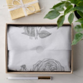 Papier Mousseline Elégant Botanique Vintage noir blanc Rose (Cadeau)