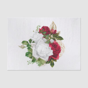 Papier Mousseline Élégant bouquet de rose blanche rouge