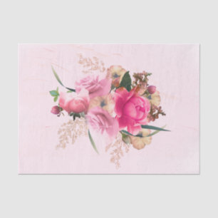 Papier Mousseline Elégant bouquet rose rose floral or