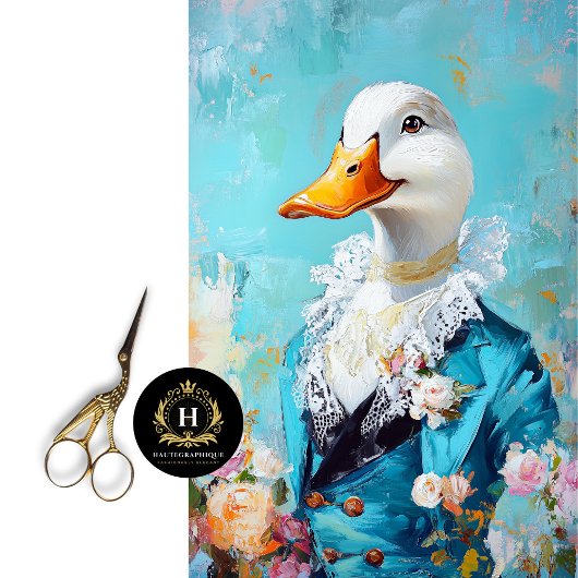 Papier Mousseline Elégant canard en costume bleu avec Découpage Rose