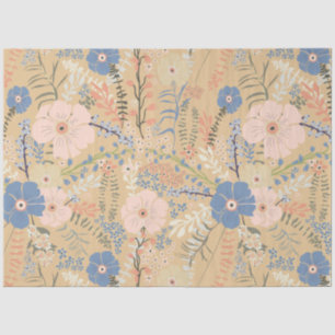 Papier Mousseline Élégant Caramel bleu rose motif floral