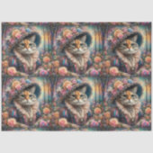 Papier Mousseline Elegant Cat Victorian Flower Garden Decoupage (Recto)