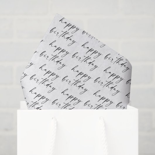 Papier Mousseline Elegant Chic Black and White Script Happy Birthday (Sac cadeau)
