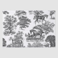 Élégant Chic Rustic Horses Black White Toile