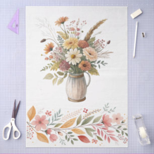 Papier Mousseline Elégant Cottagecore Automne Bouquet Floral Découpa