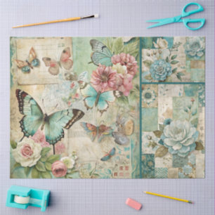 Papier Mousseline Elégant Cottagecore Floral Collage