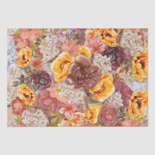 Papier Mousseline Élégant crème floral orange brûlé rouille  