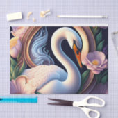 Papier Mousseline Elégant cygne d'aquarelle dans la fleur orientale (Artisanat)