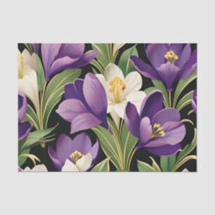 Papier Mousseline Élégant Damas avec fleurs de Crocus