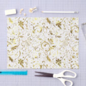 Papier Mousseline Élégant Damas Florales Blanches Et Or (Artisanat)