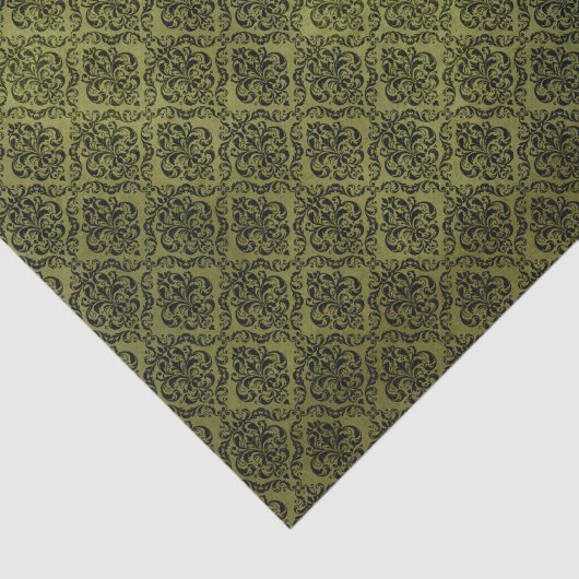Papier Mousseline Élégant Damas vert (Détail)
