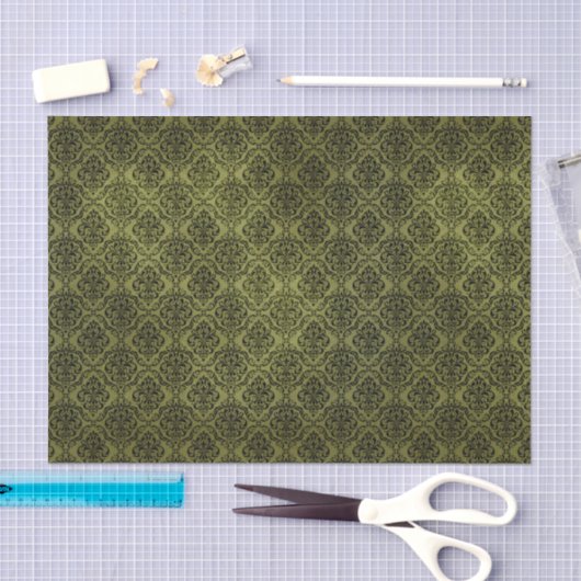 Papier Mousseline Élégant Damas vert (Artisanat)