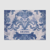 Papier Mousseline Élégant damassé Bleu toile de jouy monogramme (Recto)