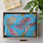Papier Mousseline Elégant Dancing Birds sur Blue Sky Motif (Cadeau)