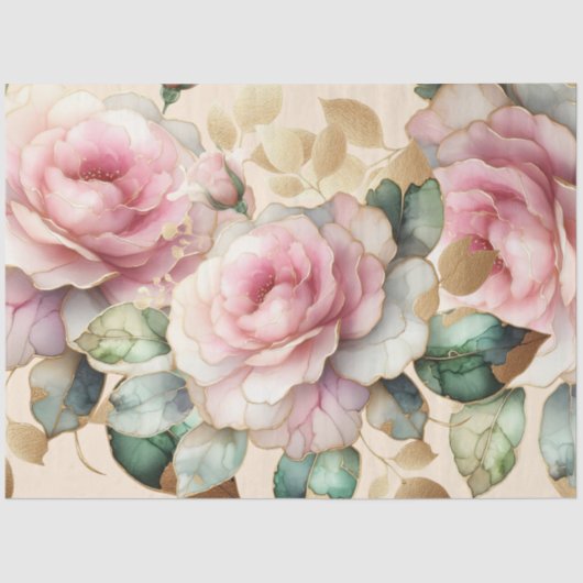 Papier Mousseline Élégant Découpage Rose & Enveloppement Cadeau (Recto)