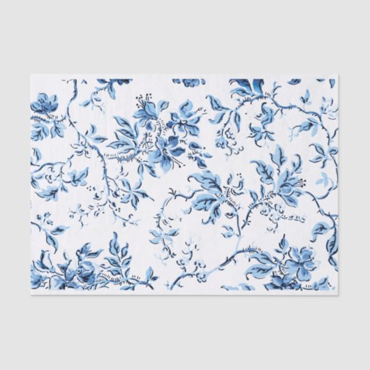 Papier Mousseline Elegant Delft Blue et White Floral (Recto)