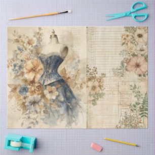 Papier Mousseline Elégant Ephemera Cottagecore Floral Collage