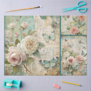 Papier Mousseline Elégant Ephemera Cottagecore Floral Collage