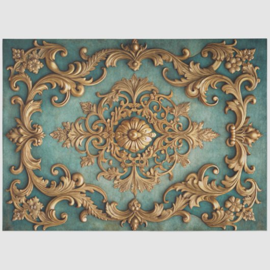 Papier Mousseline Elegant Faux Gold Teal Decoupage (Recto)