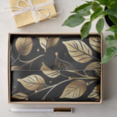 Papier Mousseline Elégant Feuille or sur noir (Cadeau)