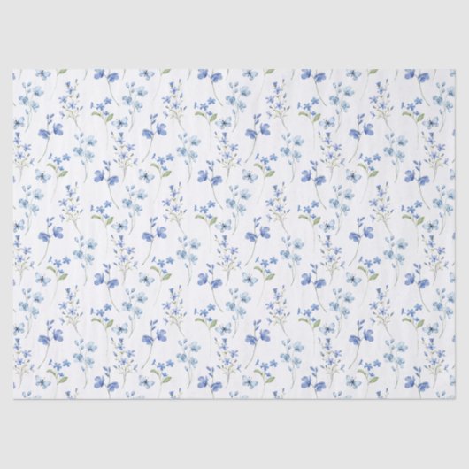 Papier Mousseline Elégant Fleur sauvage bleu Dusty (Recto)