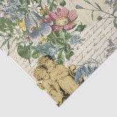 Papier Mousseline Élégant Fleurs Vintages Cherubs Vieux Script (Détail)