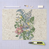 Papier Mousseline Élégant Fleurs Vintages Script manuscrit (Artisanat)