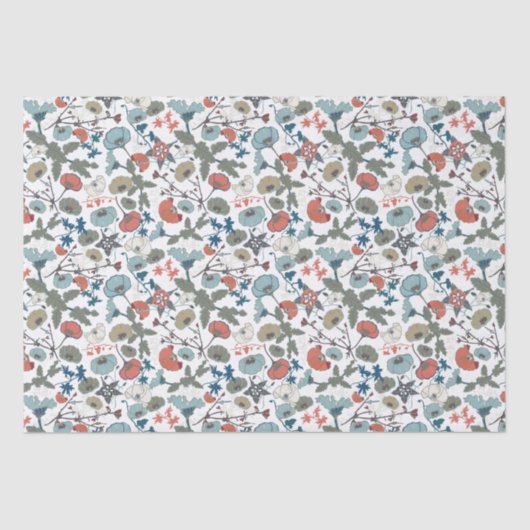 Papier Mousseline Élégant floral Joyeux bleu orange vert (Recto)