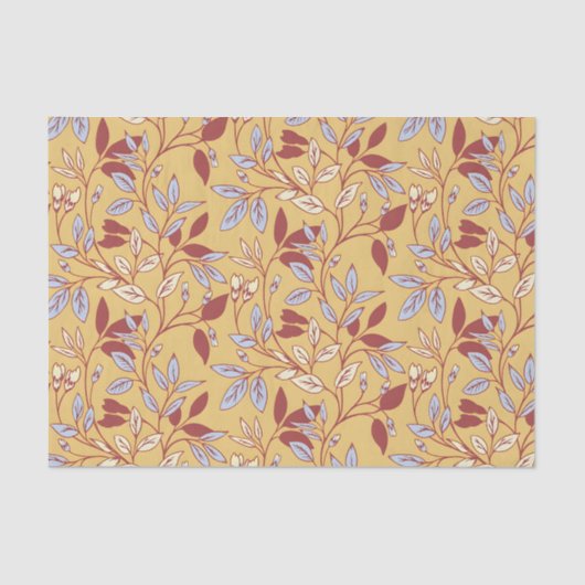 Papier Mousseline Elegant Floral Pattern with Red and Blue Leaves (Recto)