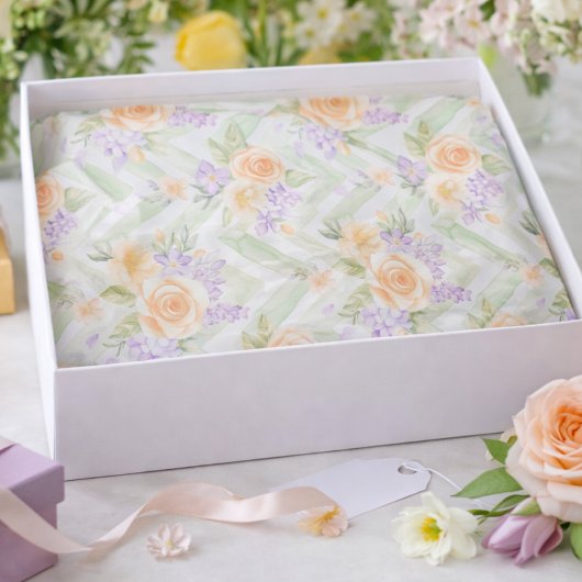 Papier Mousseline Elegant Floral Peach Lavender Sage Chevron Pattern