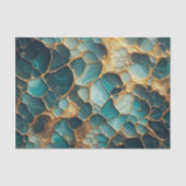 Papier Mousseline Élégant Fluide Abstrait Turquoise et marbre d'or (Recto)