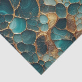 Papier Mousseline Élégant Fluide Abstrait Turquoise et marbre d'or (Détail)
