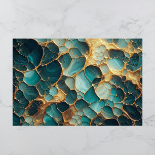 Papier Mousseline Élégant Fluide Abstrait Turquoise et marbre d'or